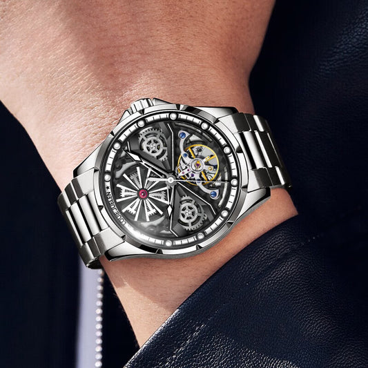 Waterproof luminous automatic mechanical watch men's hollow business