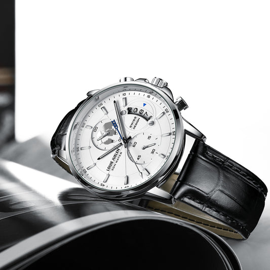 Fashion business leather luminous quartz watch men