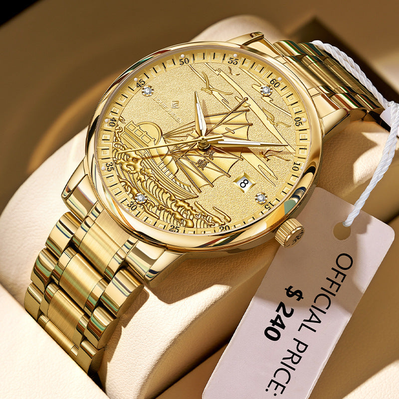 Men's mechanical watch smooth sailing relief