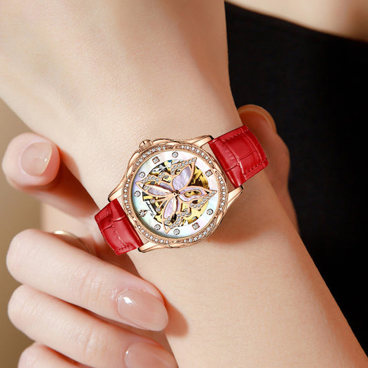 Mechanical watch women's light luxury niche waterproof small dial with drill