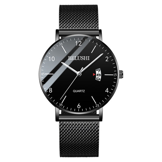 Leather mesh steel belt waterproof luminous quartz watch