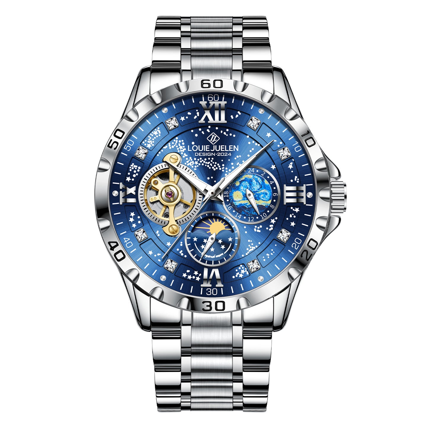 Fully automatic mechanical men's watch sun, moon and stars