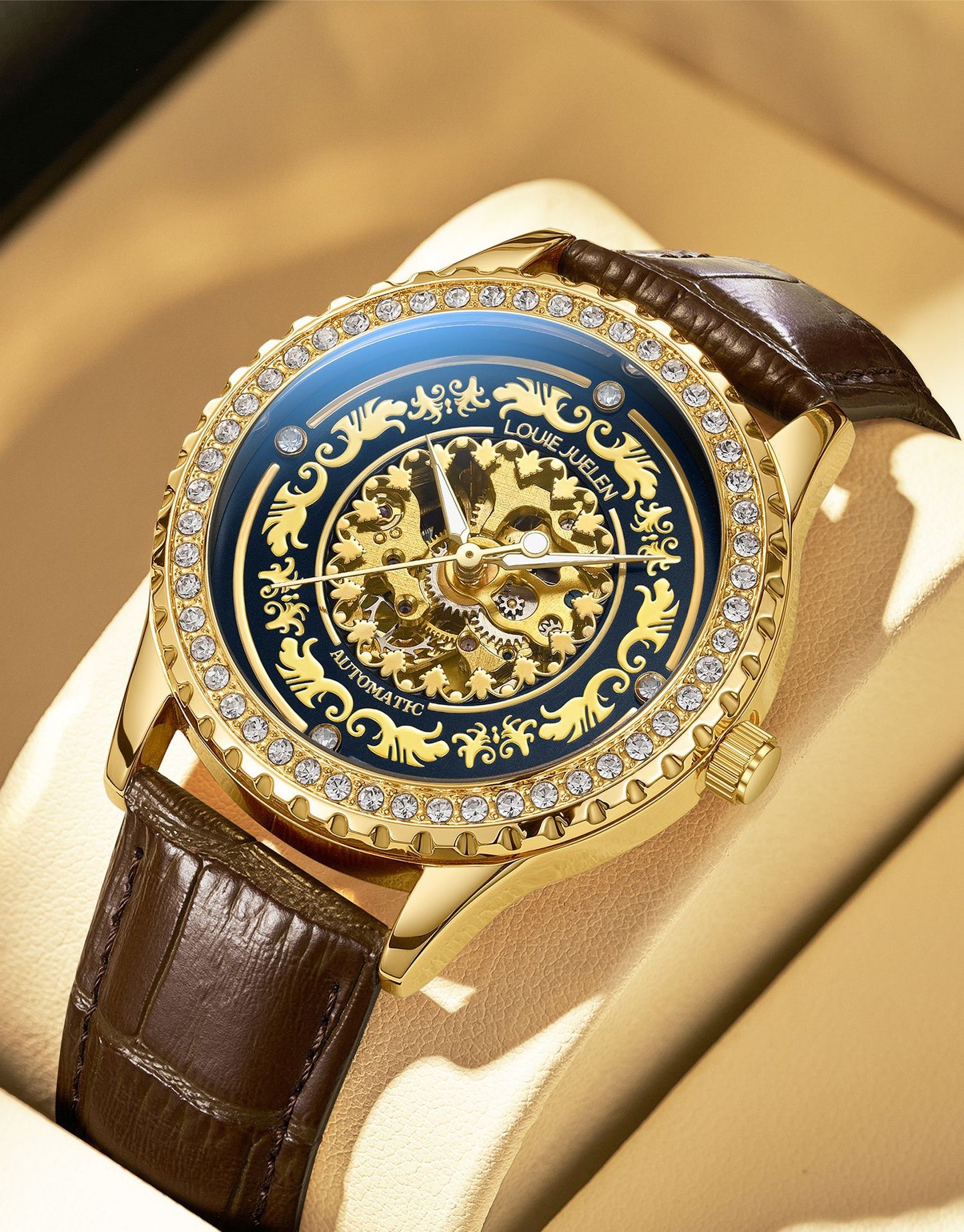 Men's watch with diamond hollow automatic mechanical watch