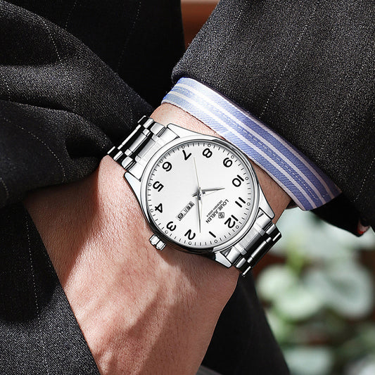 Large dial, clear scale luminous steel belt, same for men and women