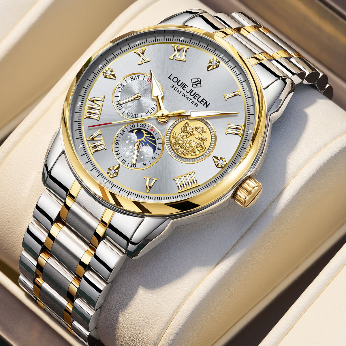 Men's luminous sun, moon and stars quartz watch