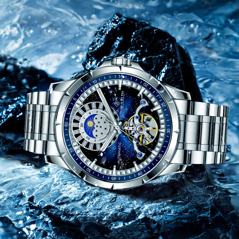 Men's business mechanical watch waterproof sun, moon and stars watch
