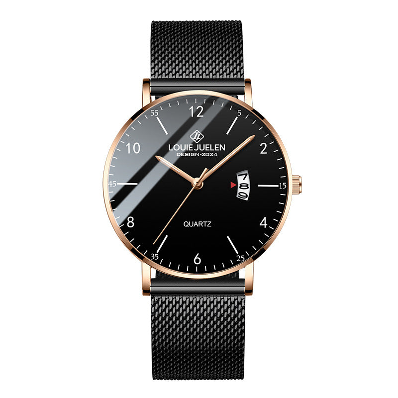 Leather mesh steel belt waterproof luminous quartz watch