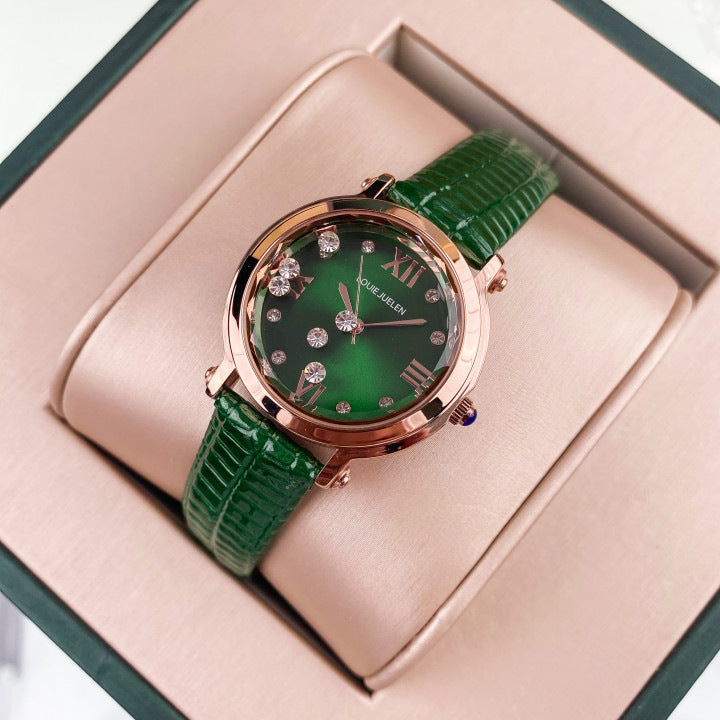 Sun pattern burgundy women's watch high-end diamond-encrusted quartz watch