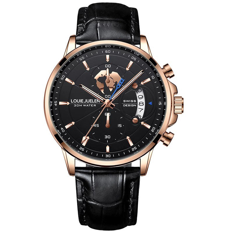 Fashion business leather luminous quartz watch men