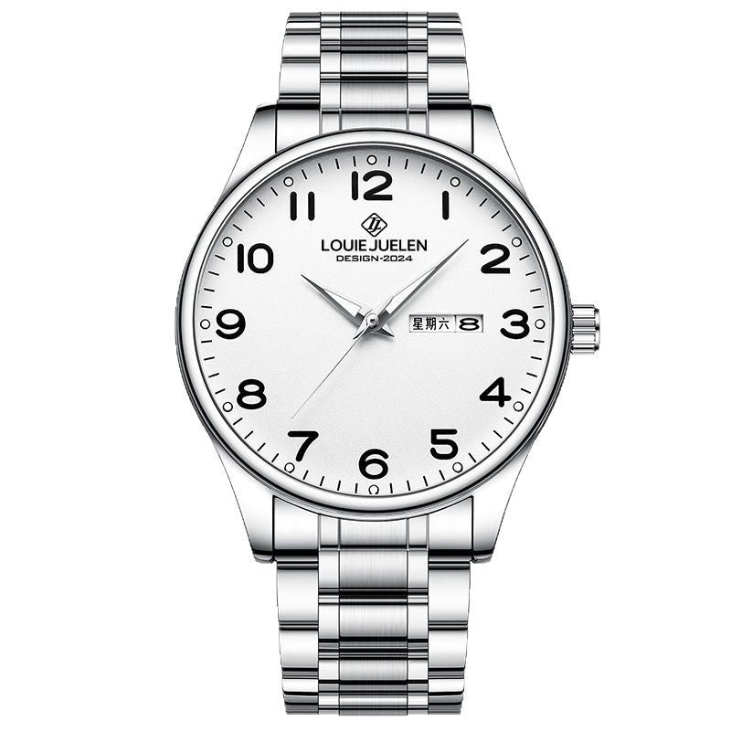 Luminous steel belt couple watch double calendar waterproof quartz watch