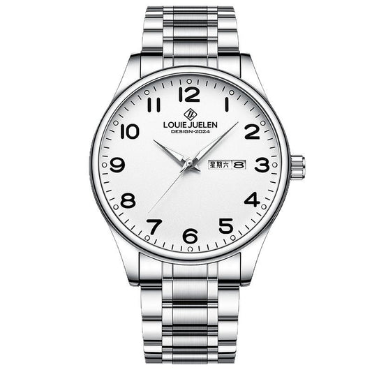 Luminous steel belt couple watch double calendar waterproof quartz watch
