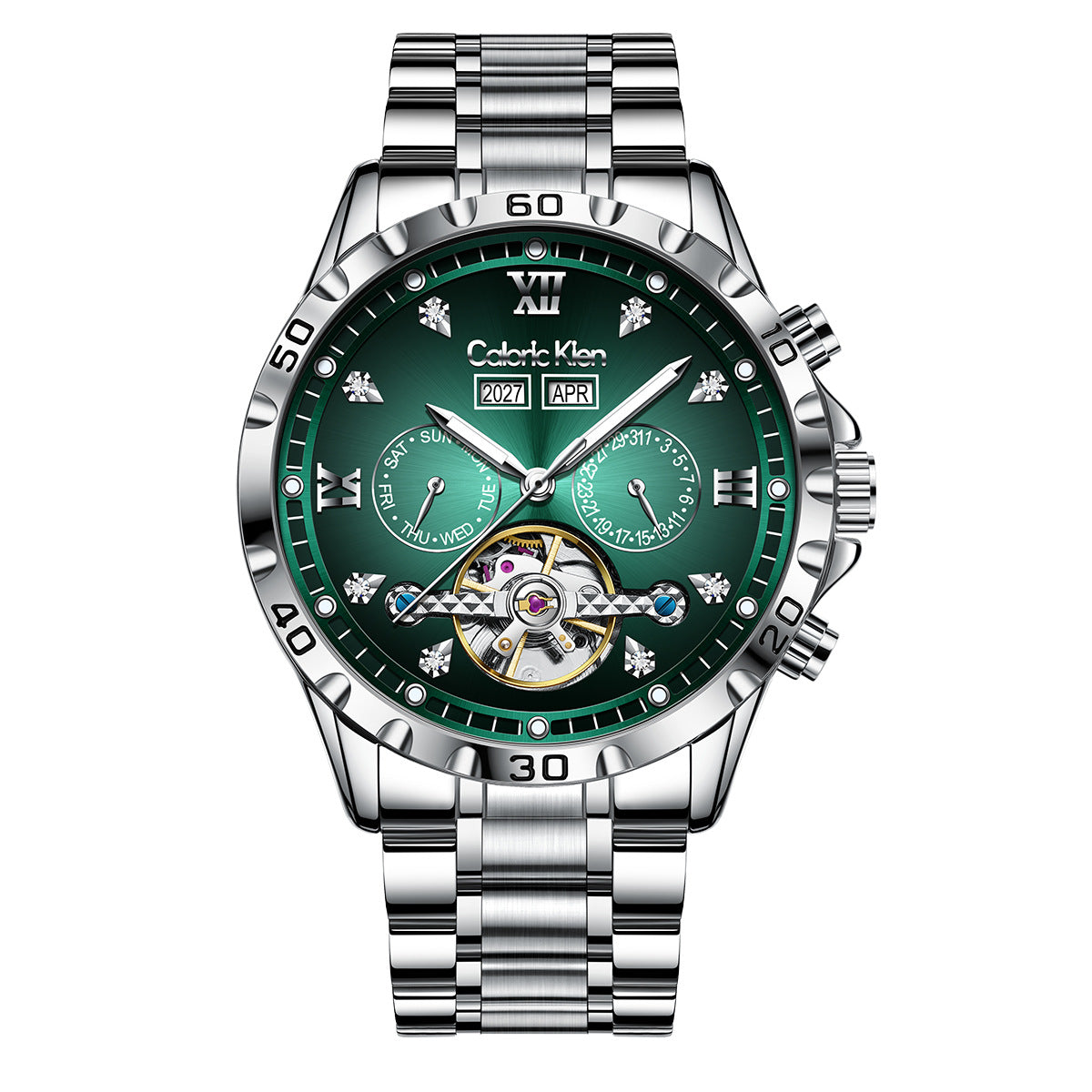 Mechanical Watch Hollow Flywheel Double Calendar Fashion Dial Men