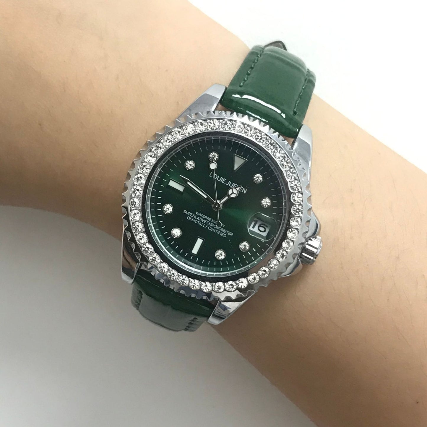 Ladies Quartz Watch Diamond Small Green Watch Leather