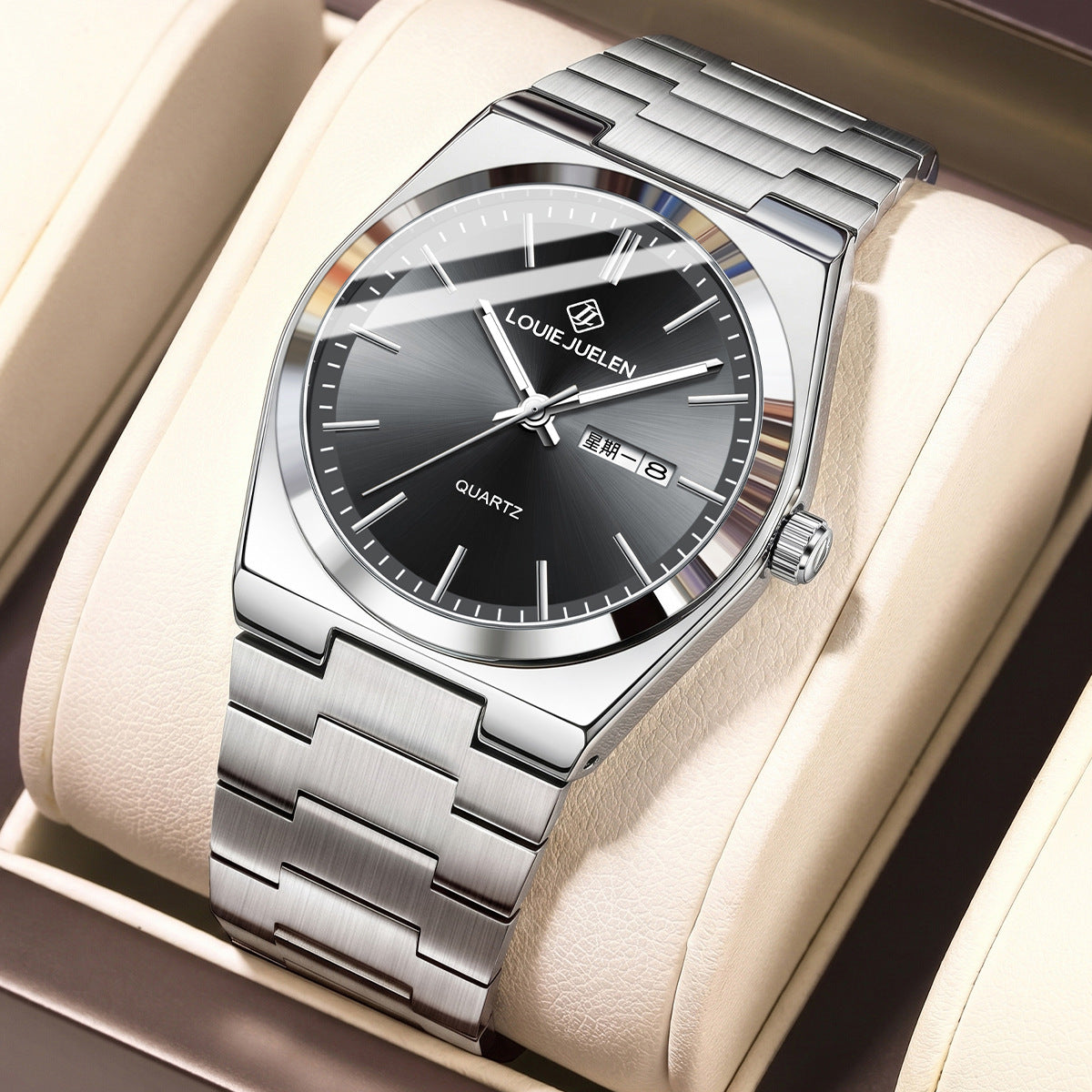 High-end men's business quartz watch silver watch