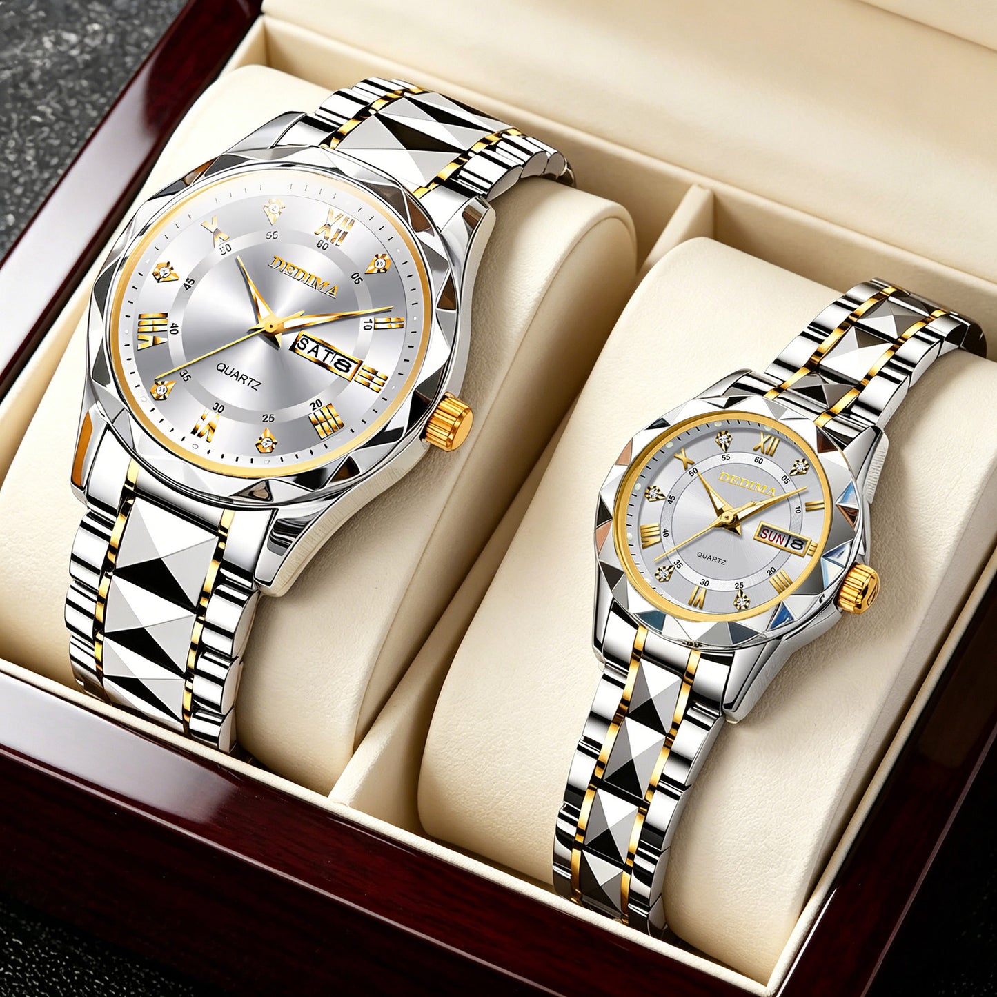 Roman Numeral Couple Stainless Steel Watches