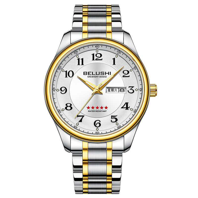 Large dial luminous steel belt watch