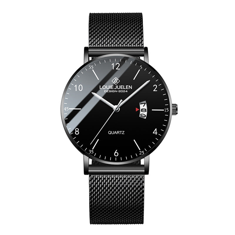 Leather mesh steel belt waterproof luminous quartz watch
