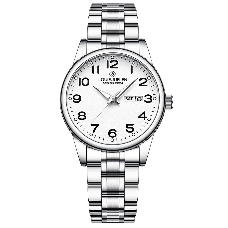 Large dial, clear scale luminous steel belt, same for men and women