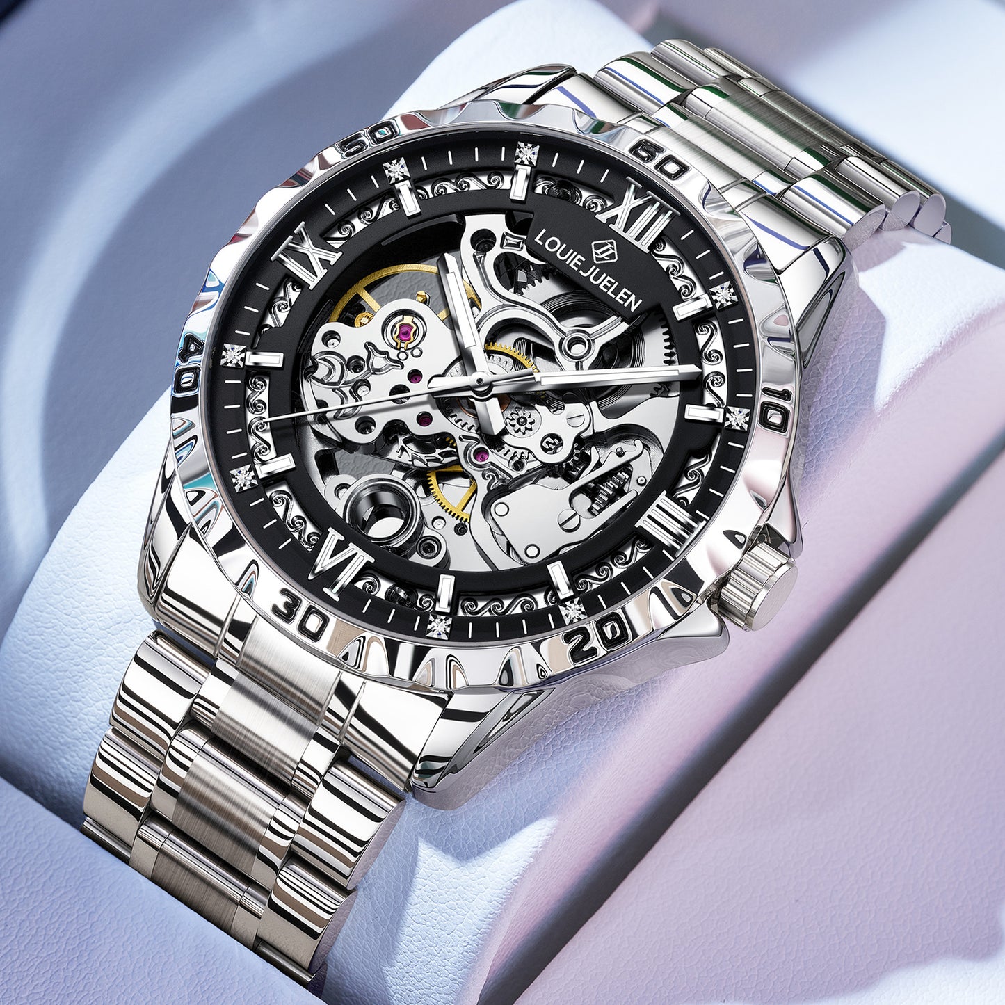 Fully automatic mechanical men's watch hollow dial