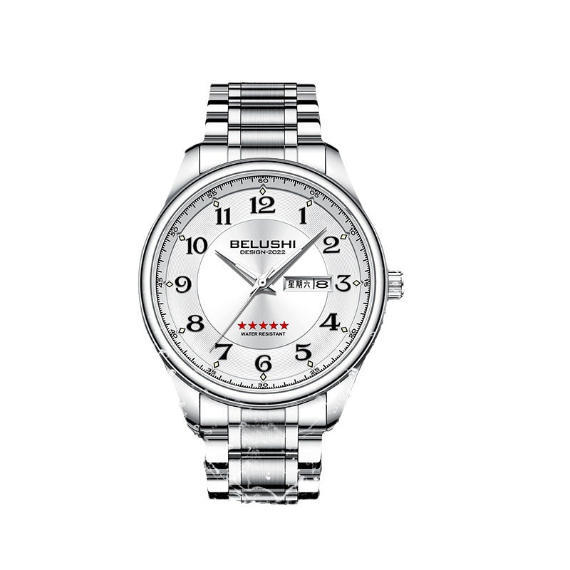 Large dial luminous steel belt watch