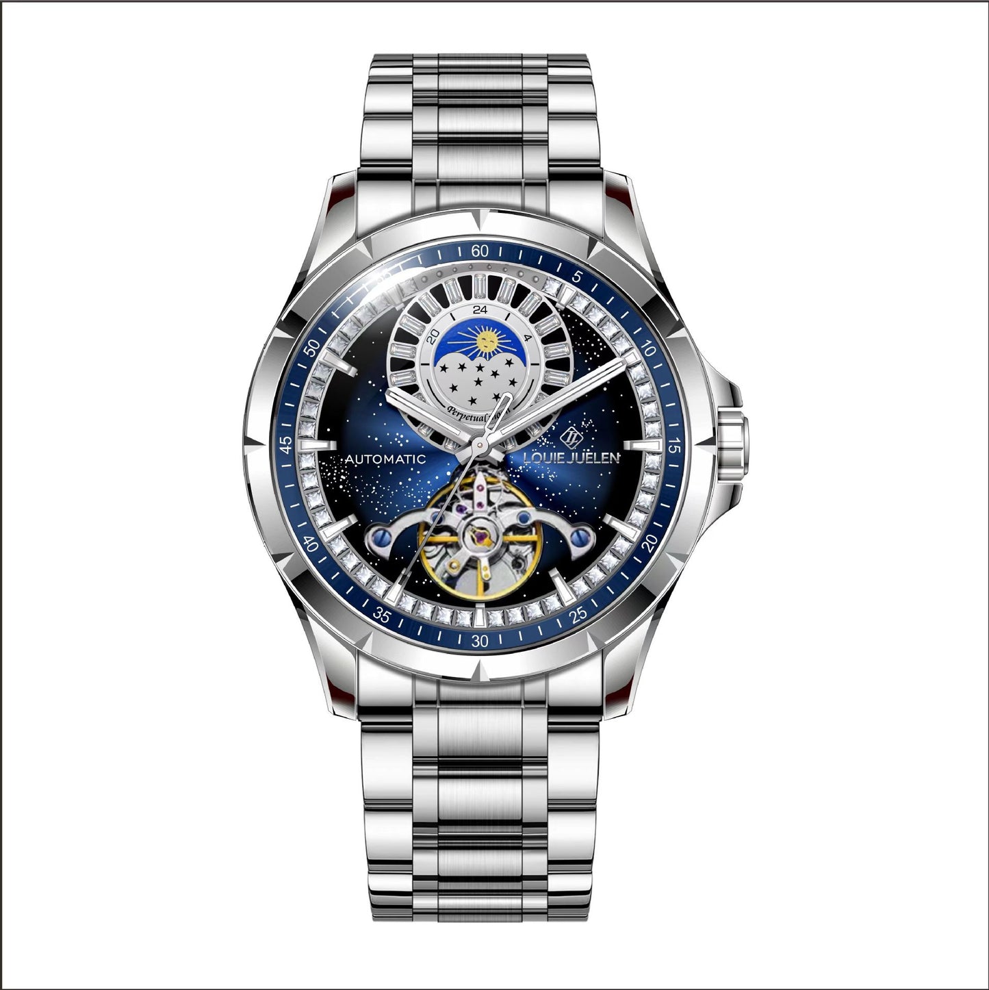 Men's business mechanical watch waterproof sun, moon and stars watch