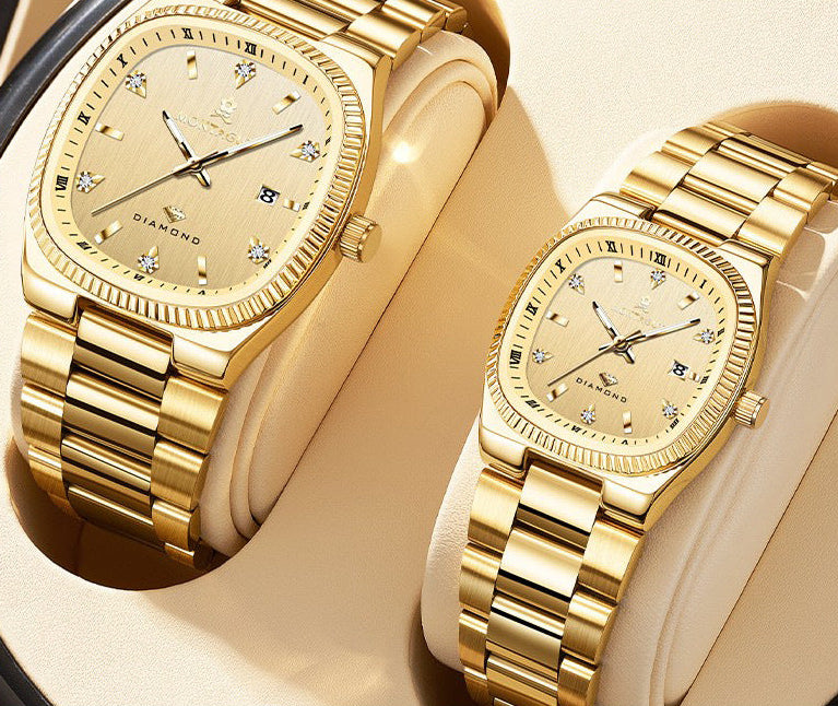 Couple Stainless Steel Quartz Watch Set