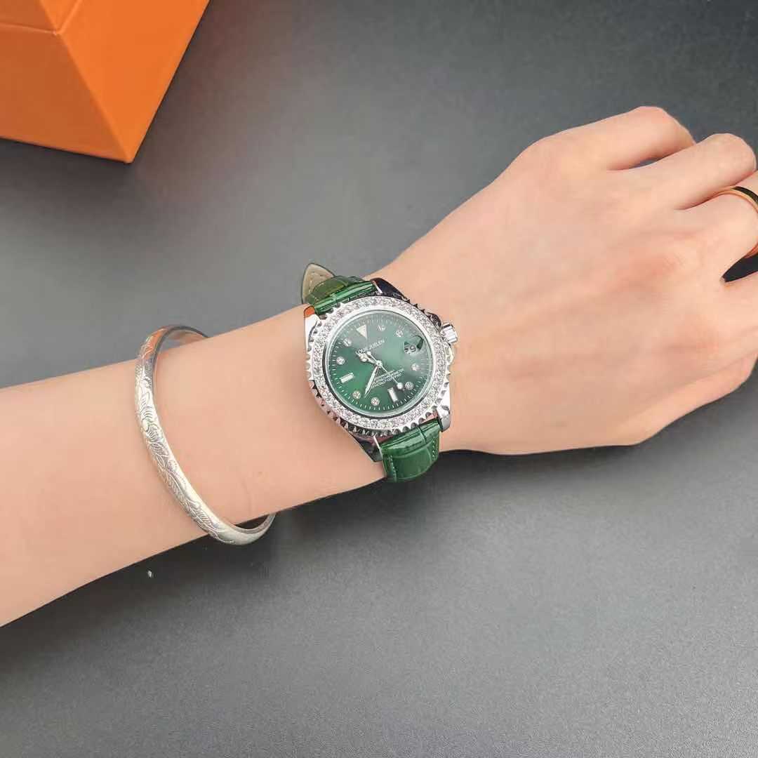 Ladies Quartz Watch Diamond Small Green Watch Leather