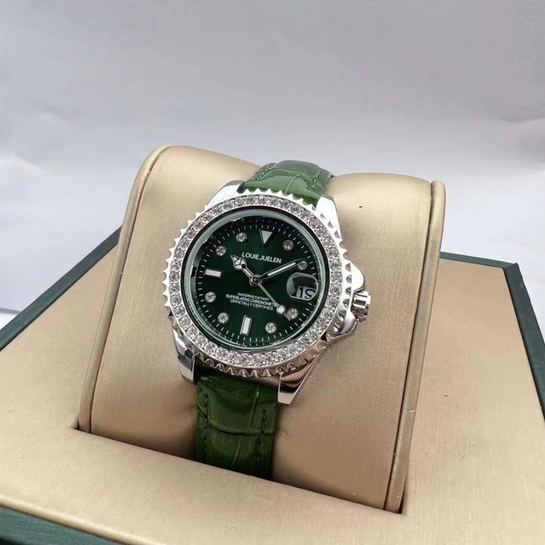 Ladies Quartz Watch Diamond Small Green Watch Leather