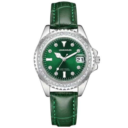 Ladies Quartz Watch Diamond Small Green Watch Leather