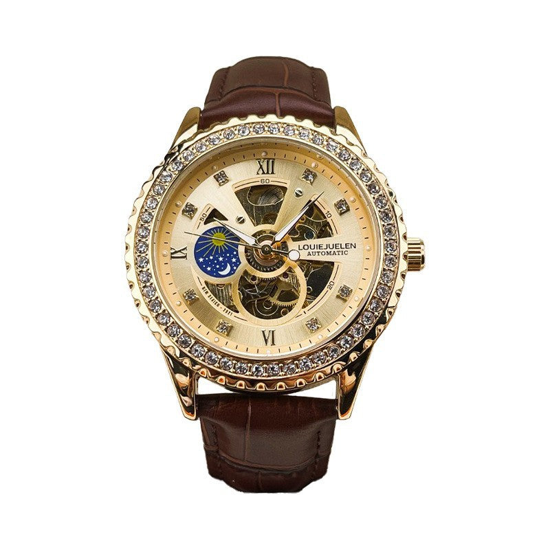 Men's mechanical watch Sun Moon Star waterproof hollow