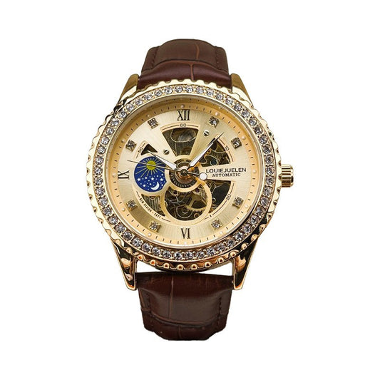 Men's mechanical watch Sun Moon Star waterproof hollow