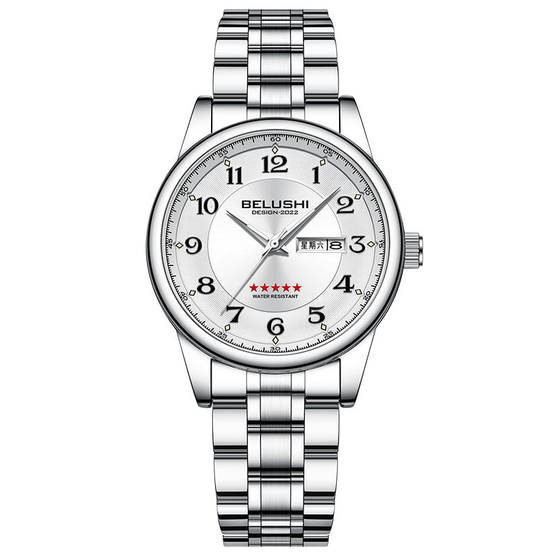 Large dial luminous steel belt watch