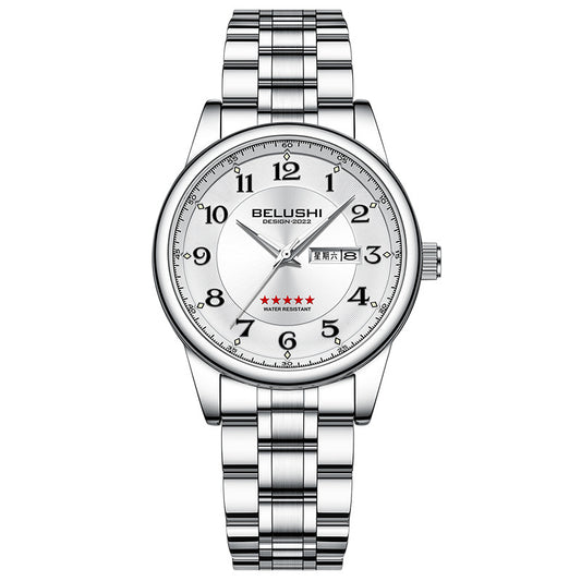 Large dial luminous steel belt watch