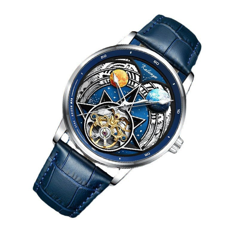 Men's mechanical watch waterproof pointer hollow luminous leather strap