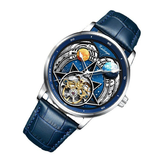 Men's mechanical watch waterproof pointer hollow luminous leather strap