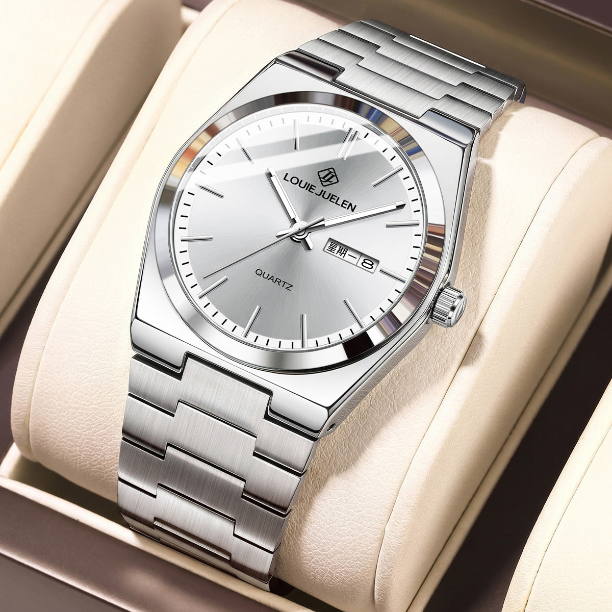 High-end men's business quartz watch silver watch