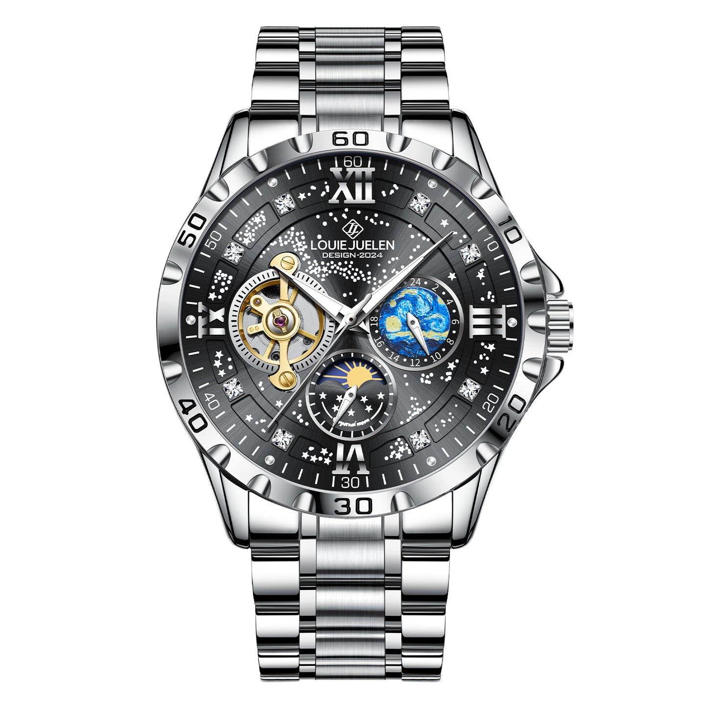 Fully automatic mechanical men's watch sun, moon and stars