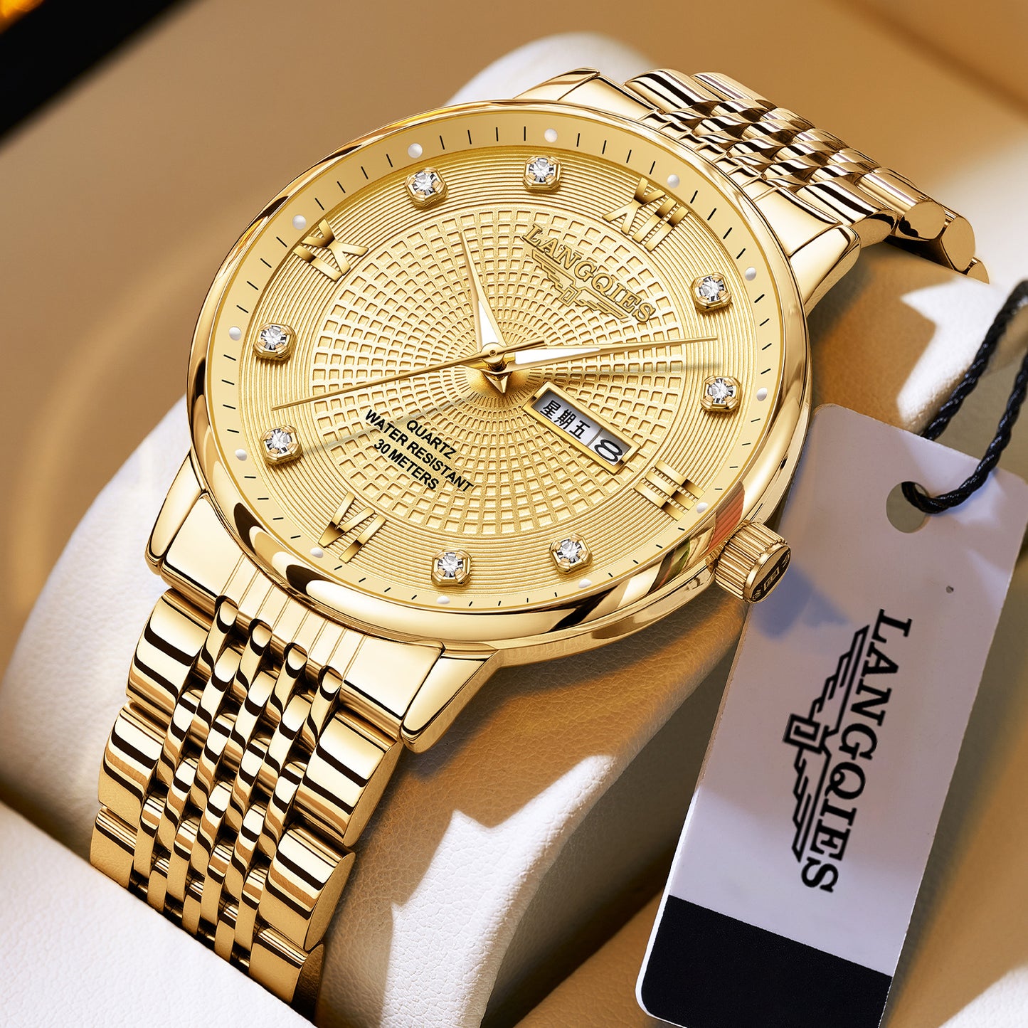 Men's steel belt watch waterproof luminous date week quartz watch