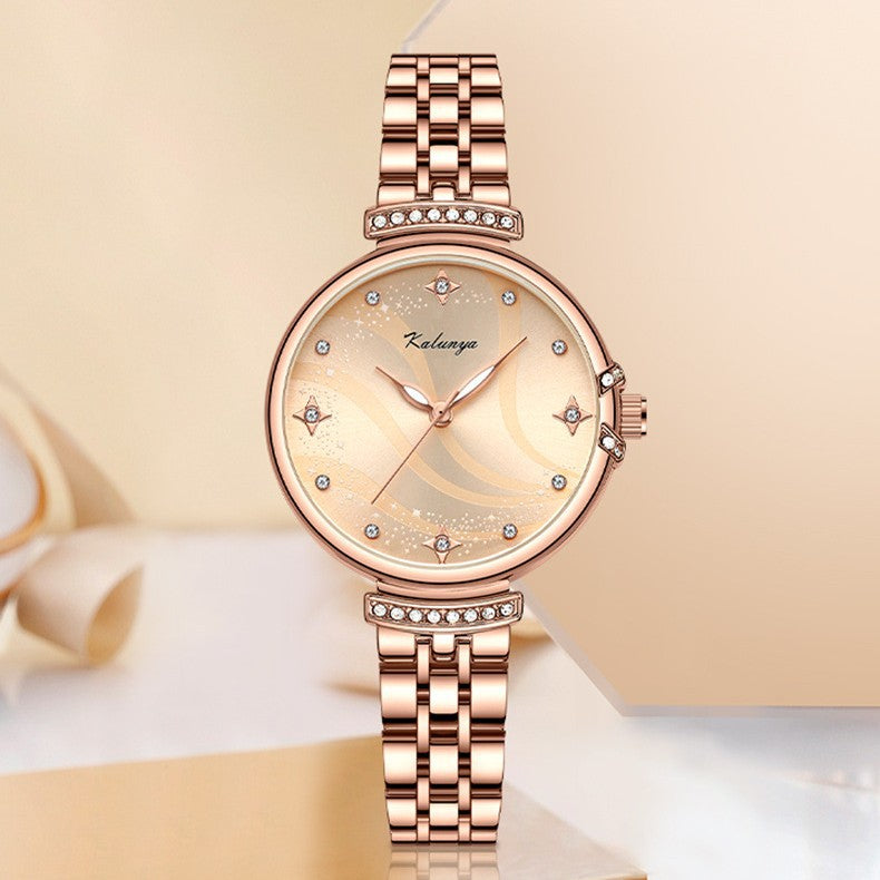 Women's waterproof quartz watch rose gold