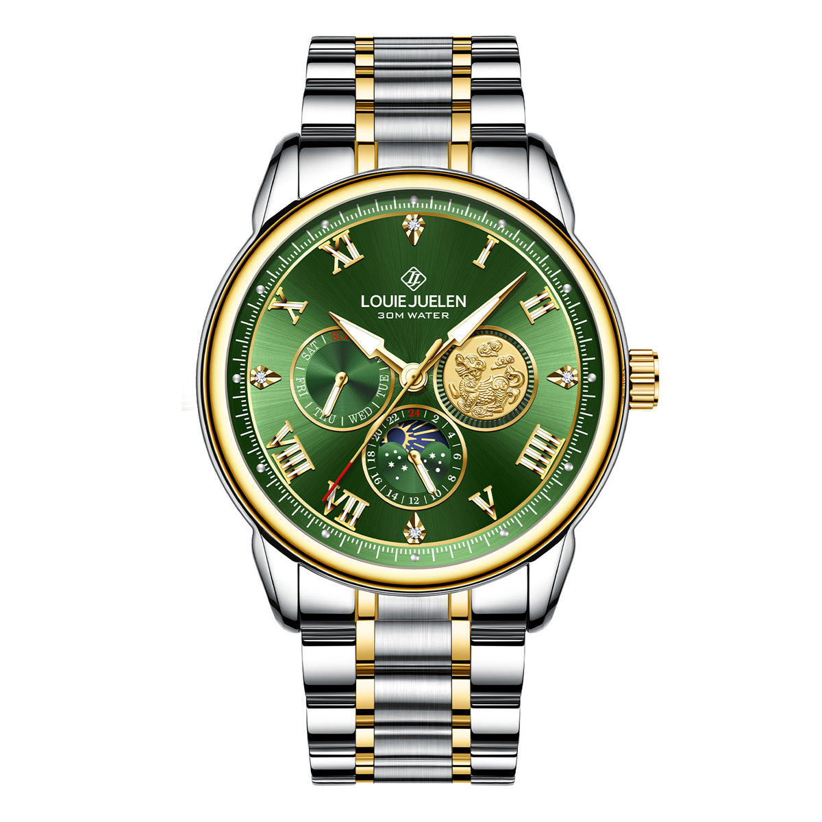 Men's luminous sun, moon and stars quartz watch