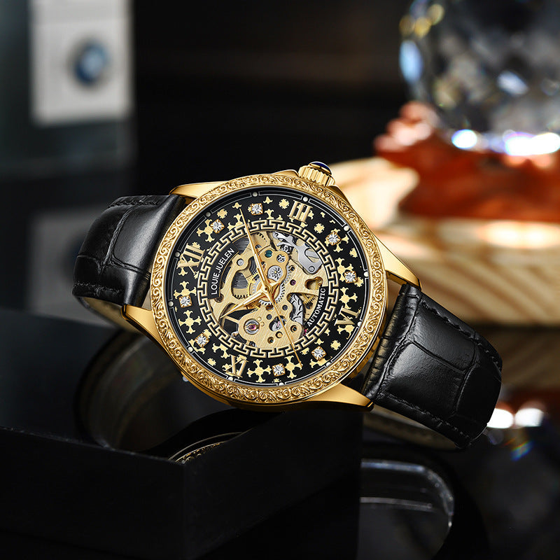 Men's mechanical watch hollow leather waterproof watch