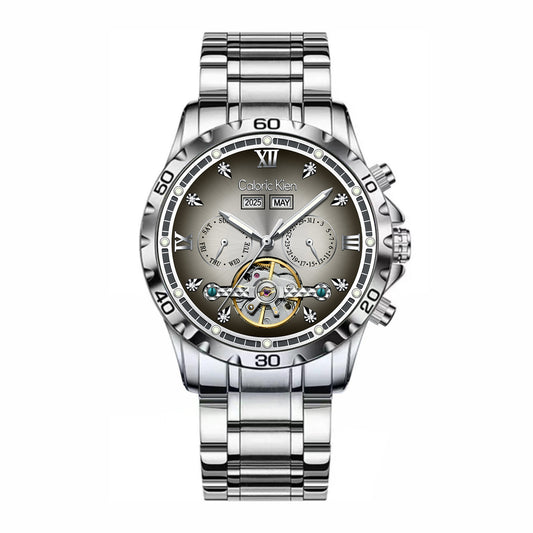 Mechanical Watch Hollow Flywheel Double Calendar Fashion Dial Men