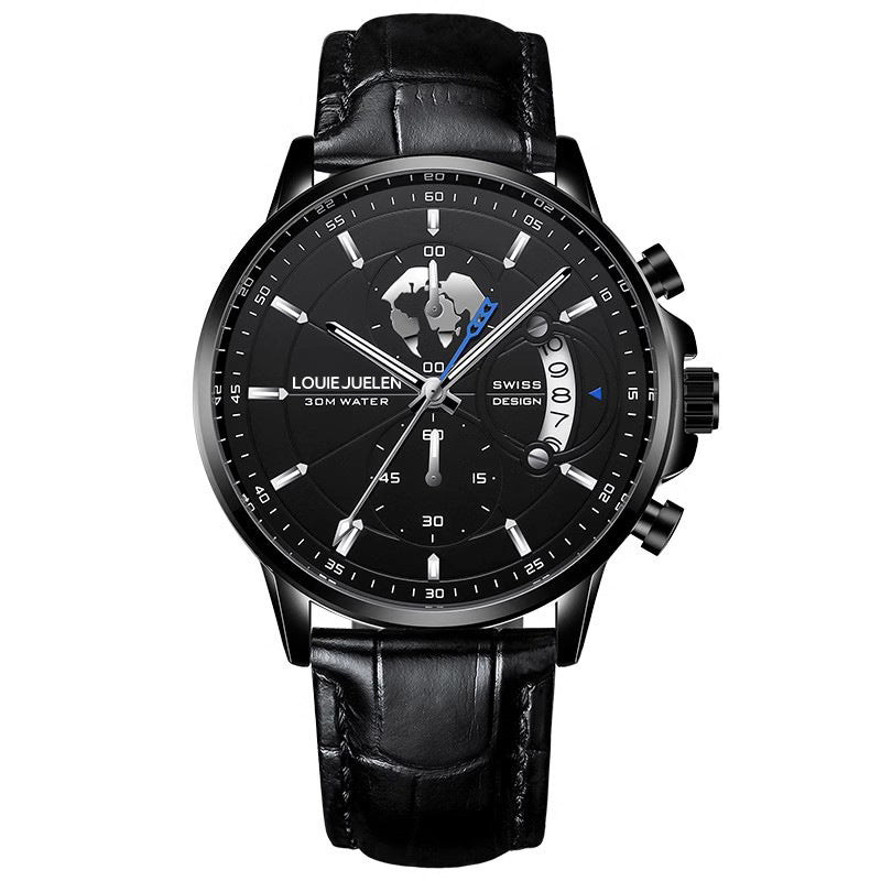 Fashion business leather luminous quartz watch men