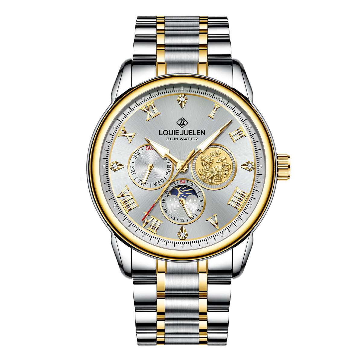 Men's luminous sun, moon and stars quartz watch