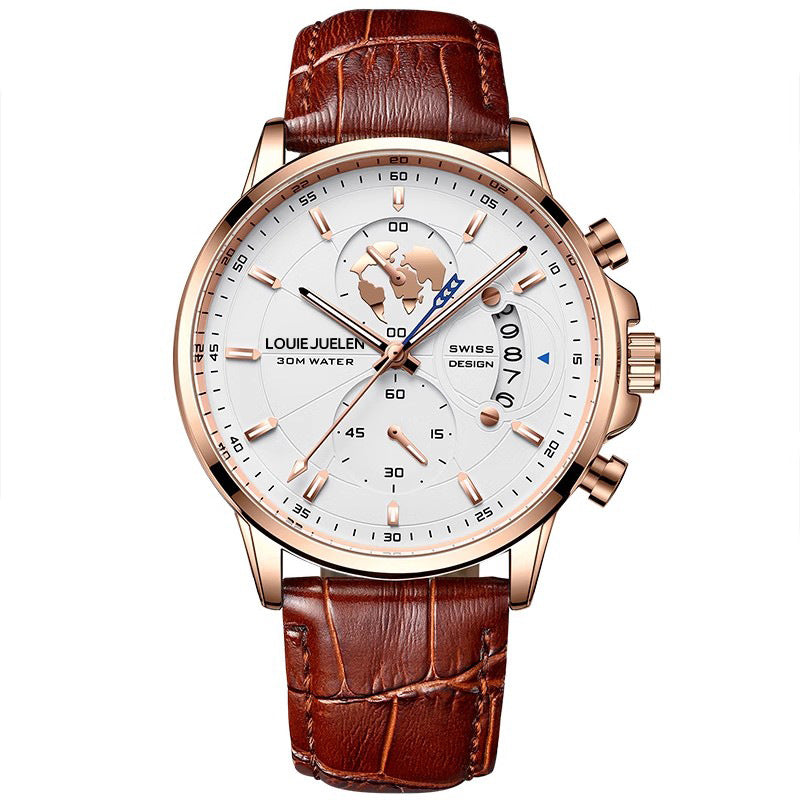 Fashion business leather luminous quartz watch men
