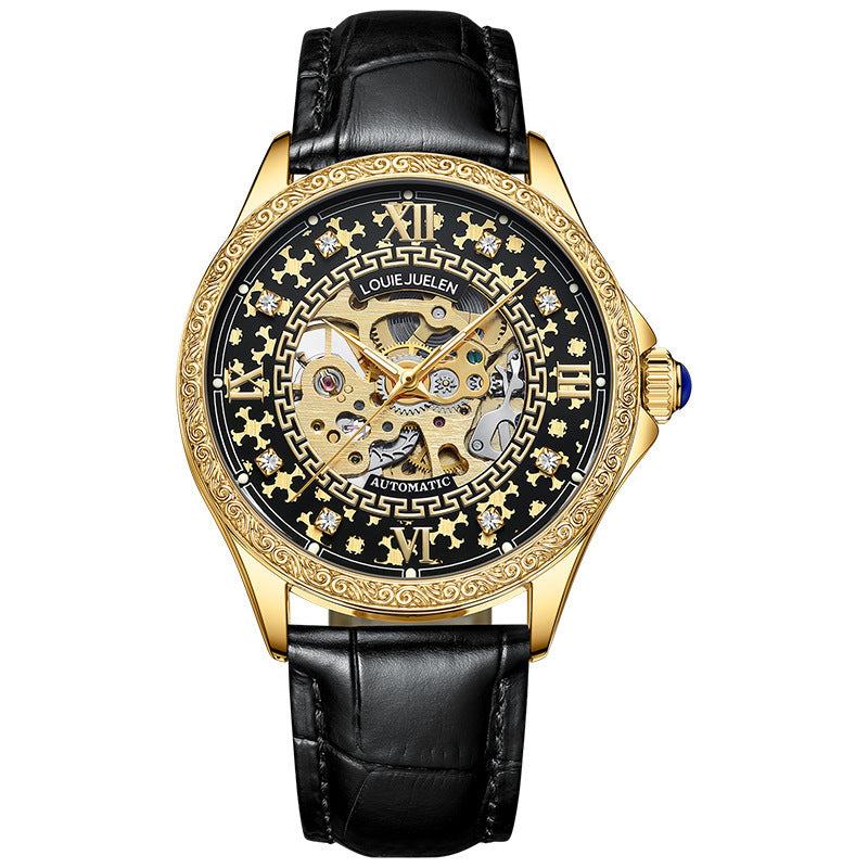 Men's mechanical watch hollow leather waterproof watch
