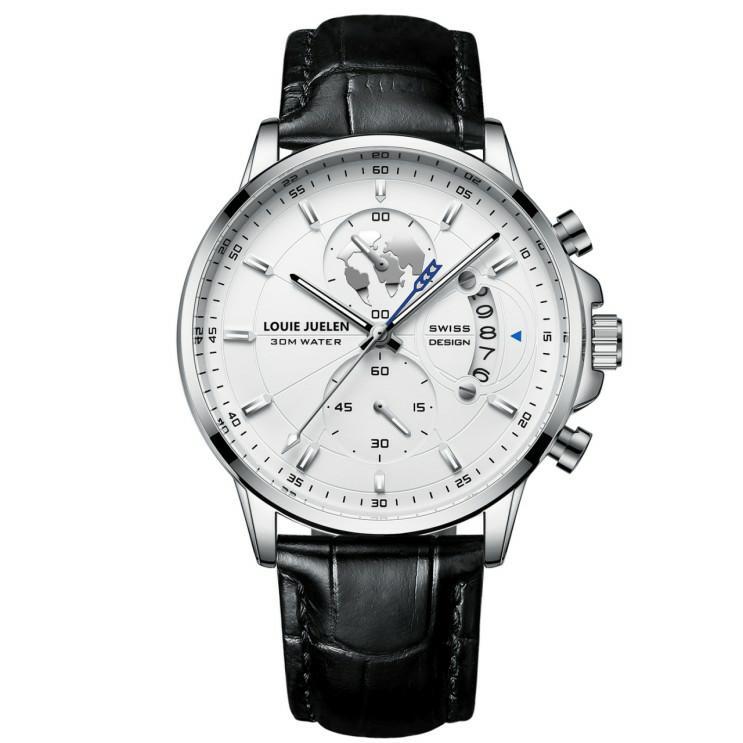 Fashion business three-eye timing leather luminous watch steel belt quartz watch