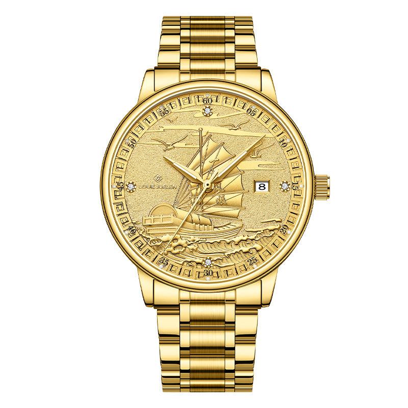 Men's mechanical watch smooth sailing relief
