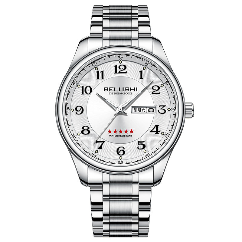 Large dial luminous steel belt watch