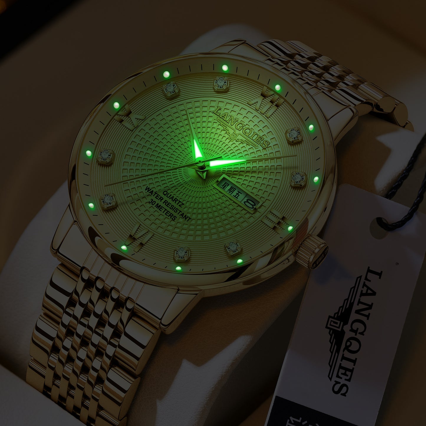 Men's steel belt watch waterproof luminous date week quartz watch